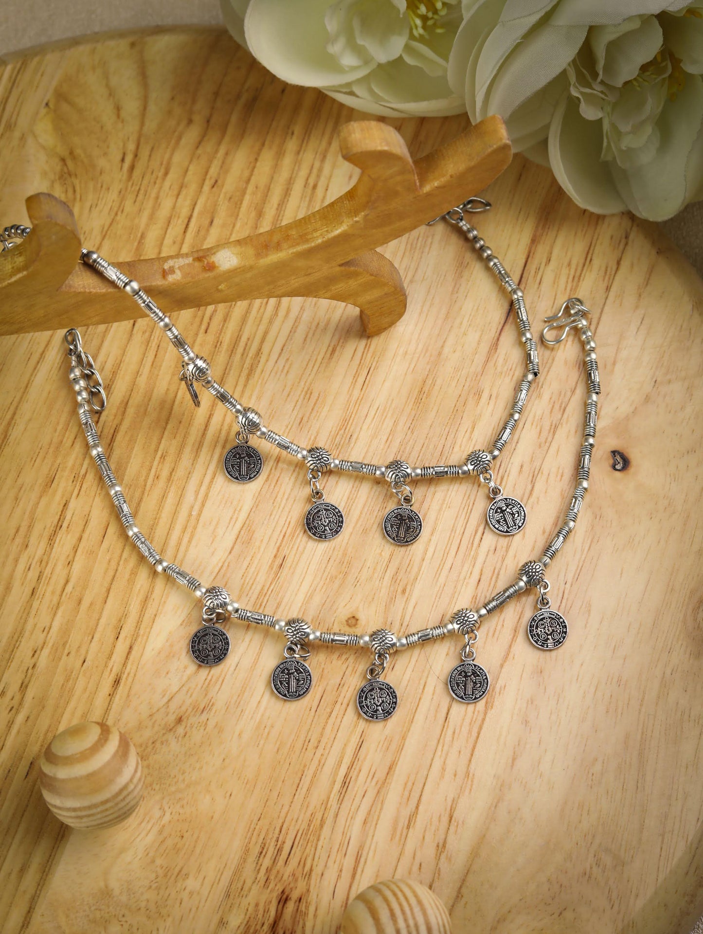 German Silver Plated Oxidized Anklets