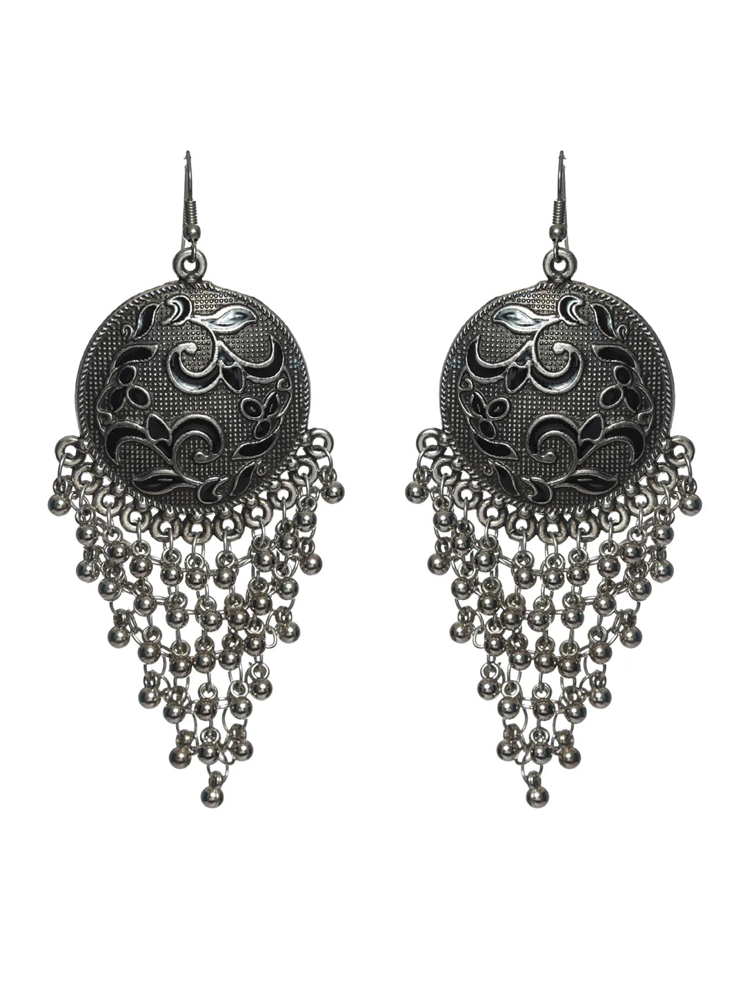 Floral Oxidised Silver Chunky Drop Earrings