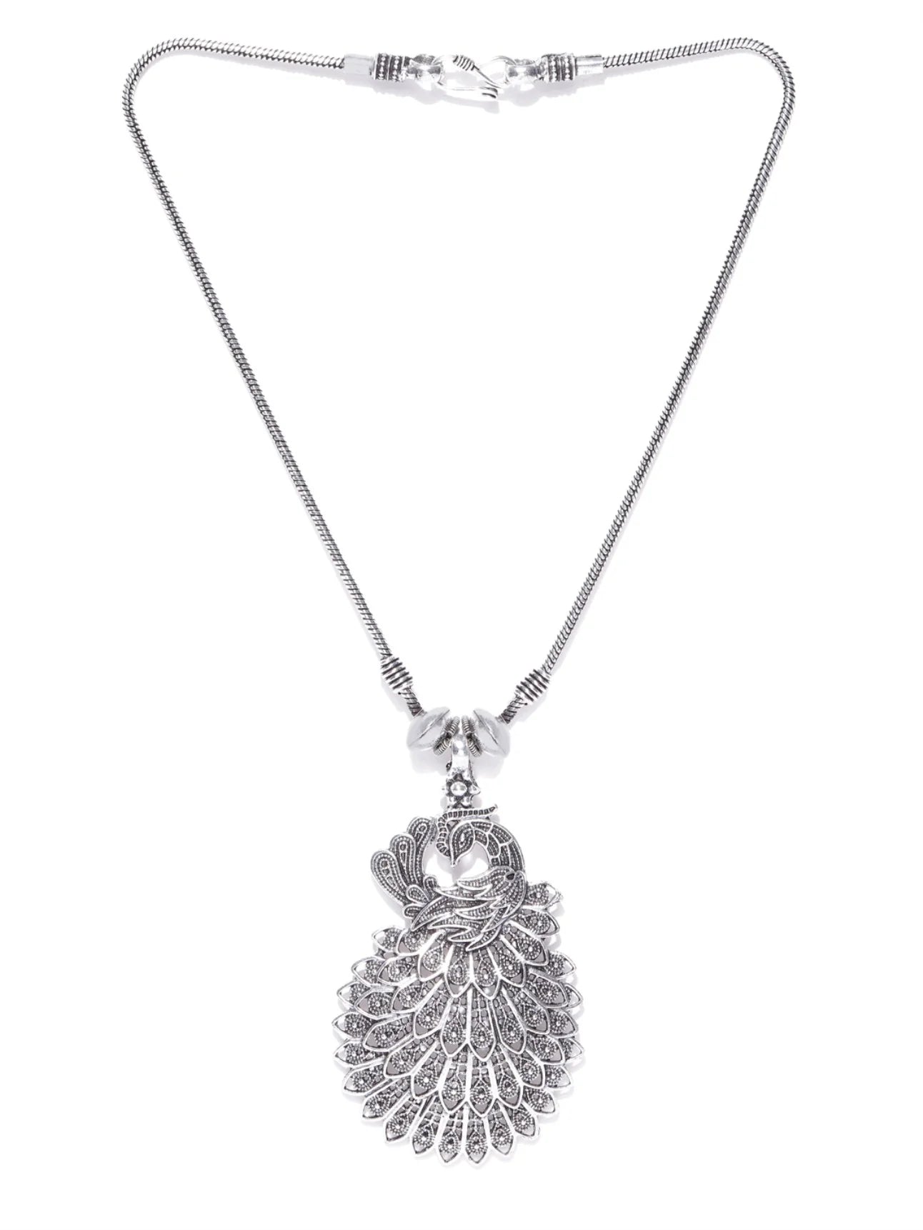 German Silver Oxidised Peacock Pendant