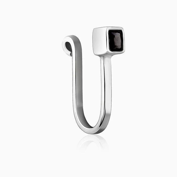 Oxidised Silver Black Square Nose Pin (Clip On)