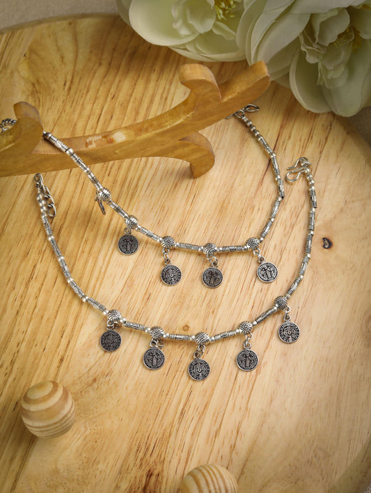 German Silver Plated Oxidized Anklets