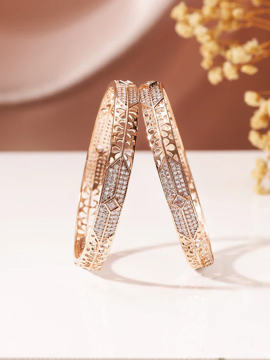 Whitestone AD Exquisite Rose Gold Plated Pair of Bangles