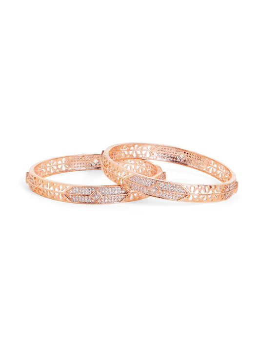 Whitestone AD Exquisite Rose Gold Plated Pair of Bangles