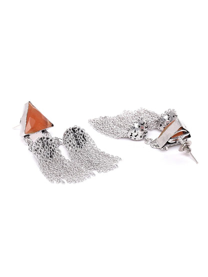 Oxidised Silver-Plated Stone studded Drop earrings
