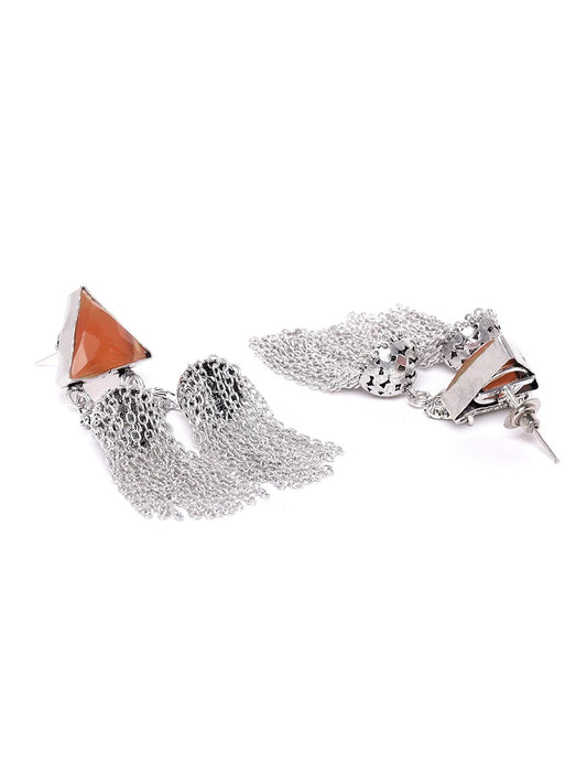 Oxidised Silver-Plated Stone studded Drop earrings