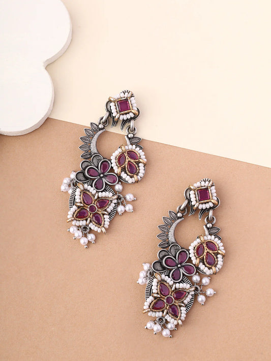 Floral Ruby and Pearl Earrings