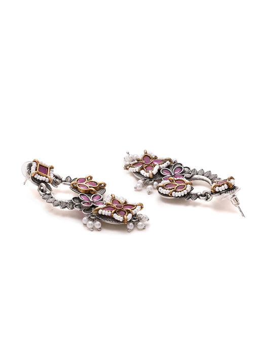 Floral Ruby and Pearl Earrings