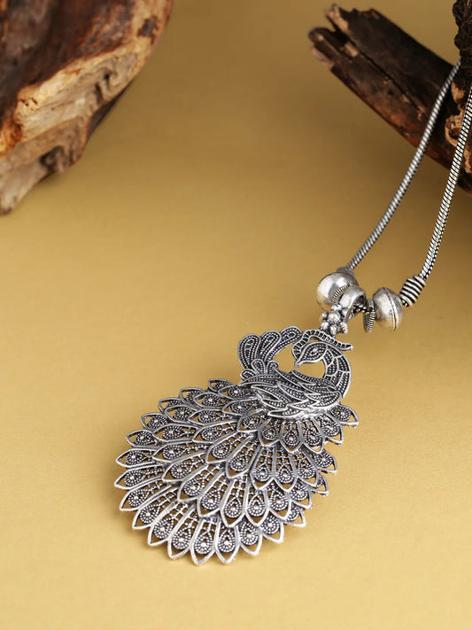 German Silver Oxidised Peacock Pendant