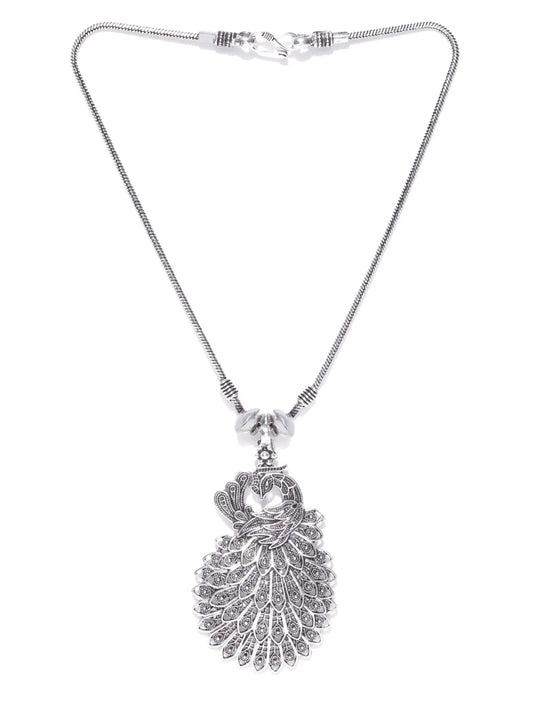 German Silver Oxidised Peacock Pendant