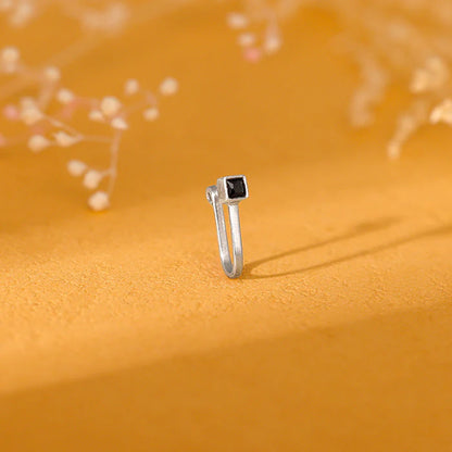 Oxidised Silver Black Square Nose Pin (Clip On)