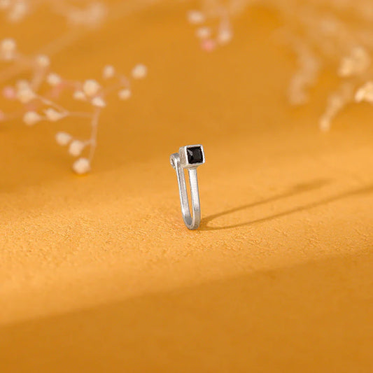 Oxidised Silver Black Square Nose Pin (Clip On)