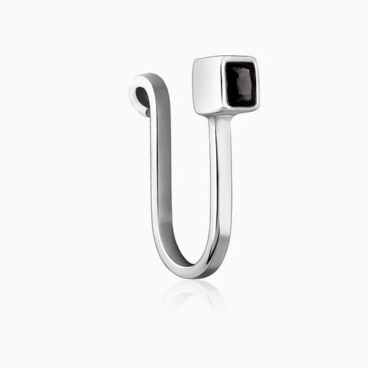 Oxidised Silver Black Square Nose Pin (Clip On)