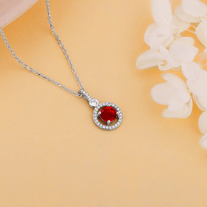 Silver Radiant Red Pendant with Link Chain