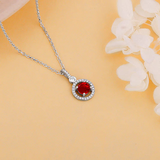 Silver Radiant Red Pendant with Link Chain