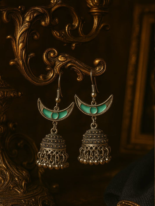NEEL CHAAND- ENAMELLED OXIDISED CRESCENT EARRING