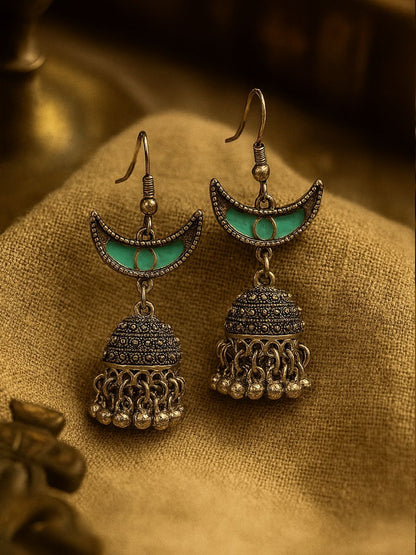 NEEL CHAAND- ENAMELLED OXIDISED CRESCENT EARRING