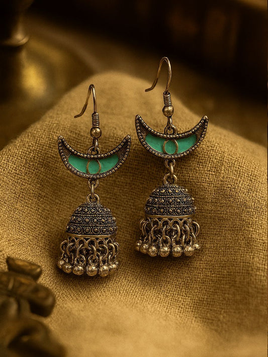 NEEL CHAAND- ENAMELLED OXIDISED CRESCENT EARRING